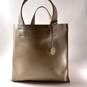 Vintage Furla Metallic Champagne Tote Bag Minimalist Y2K Era